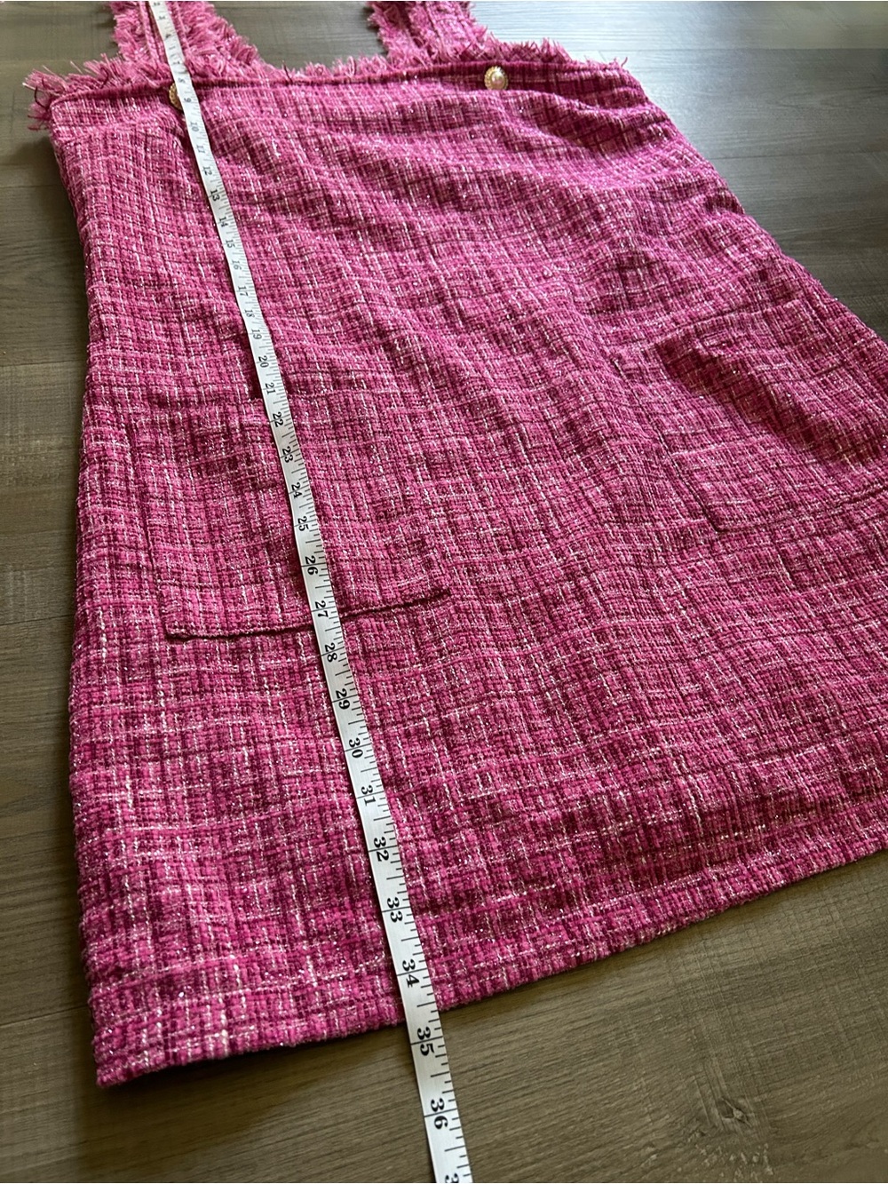 Entro Hot Pink Tweed Fringed Pinafore - Picture 4 of 4